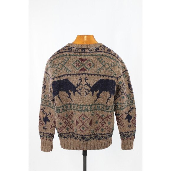 POLO RALPH LAUREN Brown Reindeer Deer Wool Hand Knit Crew Neck Sweater, Size S - Picture 2 of 10